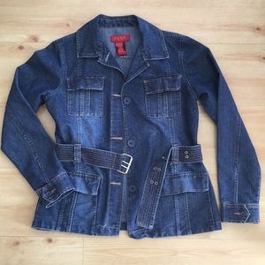 Vintage Wash Zena Denim Belted Utility Trench Jacket EUC